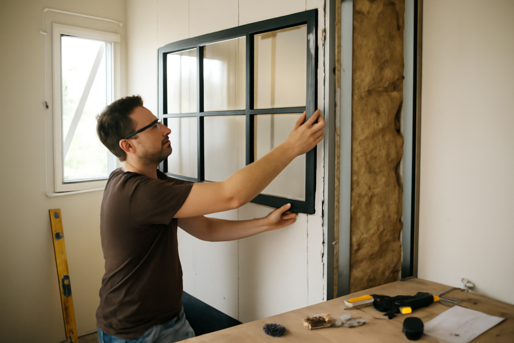 Cloison verrière sur mesure style atelier en aluminium pour séparation lumineuse d'intérieur