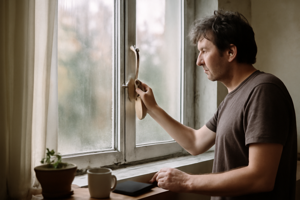 Fenêtre d'aération en PVC ouverte pour ventilation naturelle des pièces, amélioration de la qualité de l'air et économies d'énergie