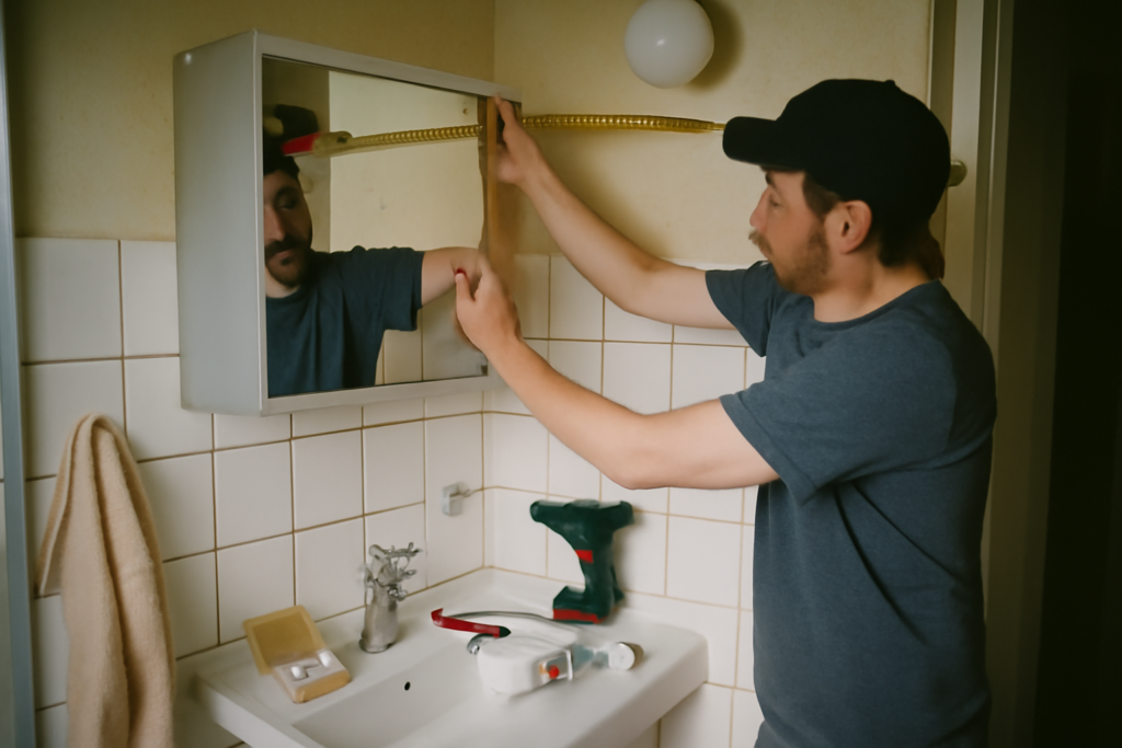 Miroir armoire de toilette mural avec éclairage LED intégré, rangement discret et design moderne pour salle de bain