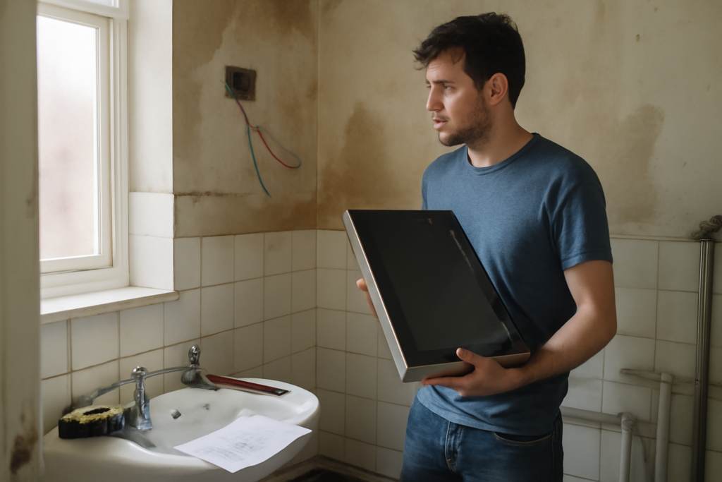 Miroir connecté intelligent mural affichant météo, heure et notifications — miroir connecté pour salle de bains et maison connectée