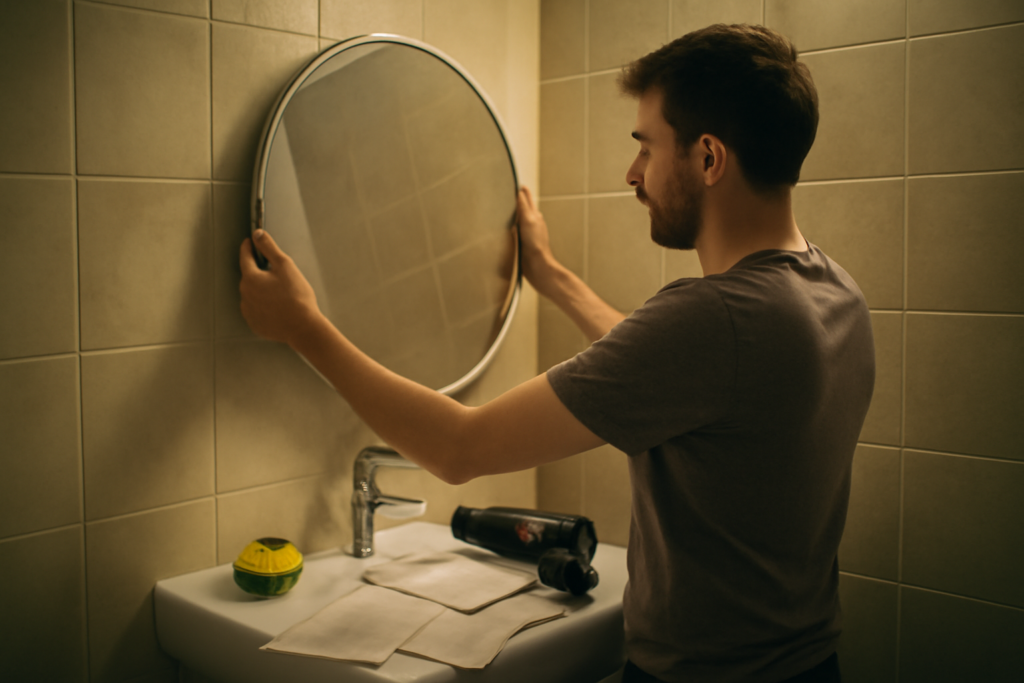 Miroir de salle de bains rond rétroéclairé LED, design moderne et anti-buée, fixation murale