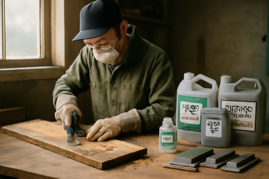 Décaper un volet en bois : ponçage et décapant chimique pour enlever l'ancienne peinture