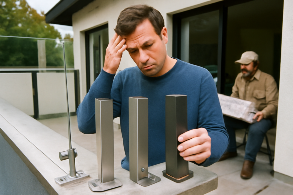 Garde-corps extérieur pour terrasse en inox et verre, design contemporain, sécurité antichute, résistant aux intempéries, installation sur mesure