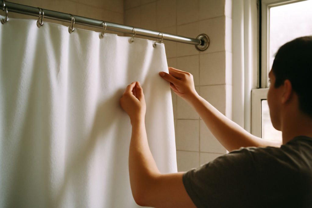Rideau de fenêtre pour salle de bain imperméable blanc à œillets — design moderne, facile d'entretien